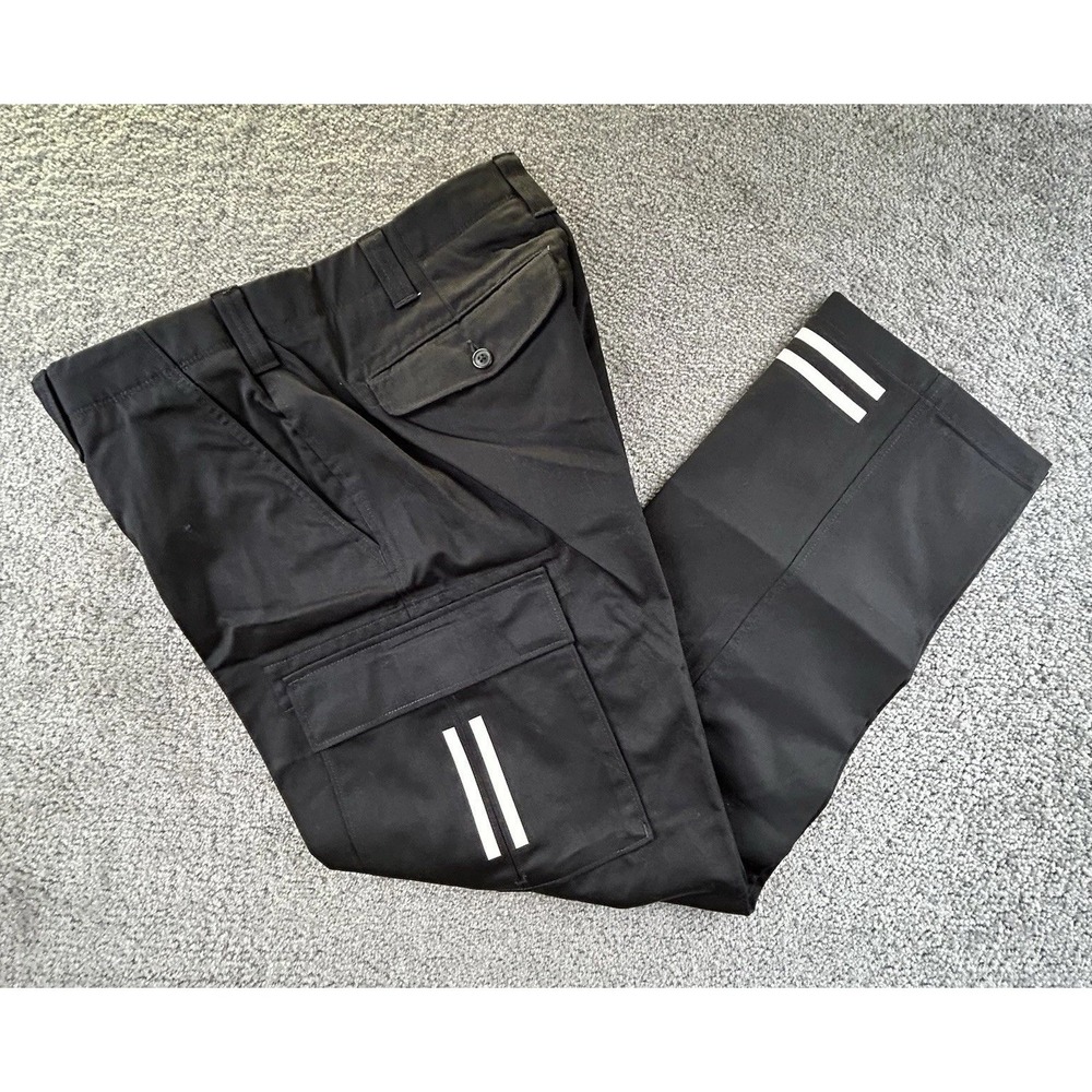 Black Cargo Pants White Reflective Stripes Straight Leg Twill Trousers 35x31